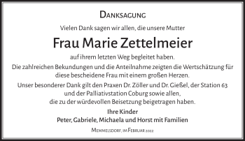 Traueranzeige von Marie Zettelmeier von Neue Presse Coburg