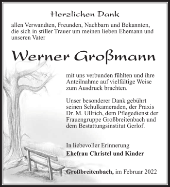 Traueranzeige von Werner Großmann von Südthüringer Presse