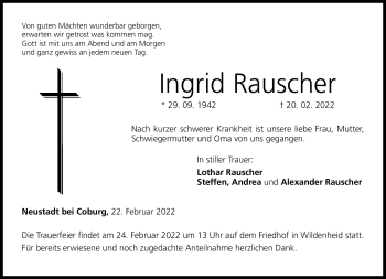 Traueranzeige von Ingrid Rauscher von Neue Presse Coburg