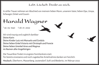 Traueranzeige von Harald Wagner von Südthüringer Presse