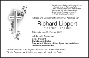 Traueranzeige von Richard Lippert von Frankenpost