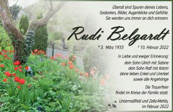 Traueranzeige von Rudi Belgardt von Südthüringer Presse