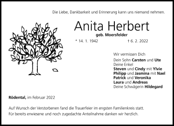 Traueranzeige von Anita Herbert von Neue Presse Coburg