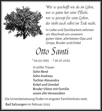 Traueranzeige von Otto Santi von Südthüringer Presse