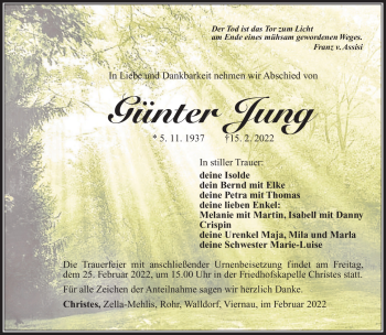 Traueranzeige von Günter Jung von Südthüringer Presse