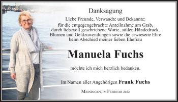 Traueranzeige von Manuela Fuchs von Südthüringer Presse