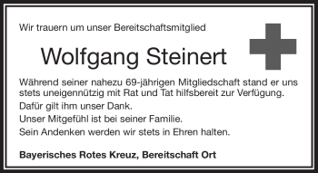 Traueranzeige von Wolfgang Steinert von Frankenpost