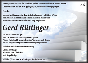 Traueranzeige von Gerd Rüttinger von Südthüringer Presse