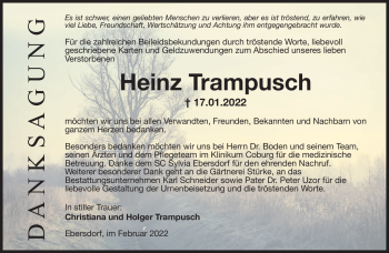 Traueranzeige von Heinz Trampusch von Neue Presse Coburg
