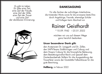Traueranzeige von Rainer Geisthardt von Südthüringer Presse