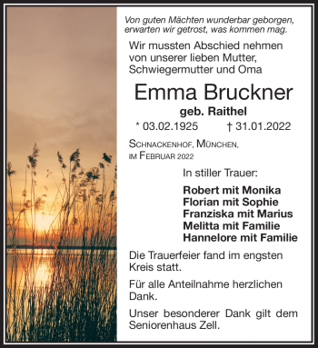 Traueranzeige von Emma Bruckner von Frankenpost