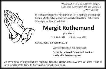 Traueranzeige von Margit Rothemund von Frankenpost