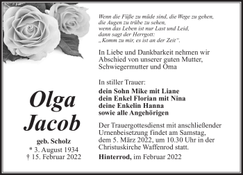 Traueranzeige von Olga Jacob von Südthüringer Presse