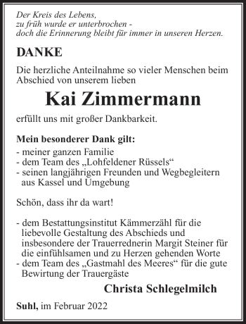 Traueranzeige von Kai Zimmermann von Südthüringer Presse