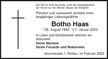 Traueranzeige von Botho Haas von Frankenpost