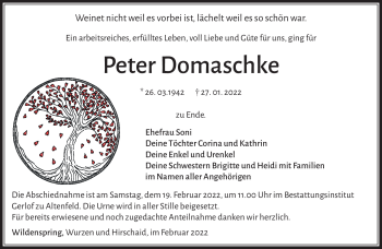 Traueranzeige von Peter Domaschke von Südthüringer Presse