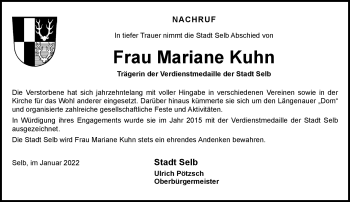 Traueranzeige von Mariane Kuhn von Frankenpost