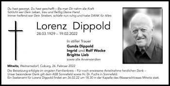 Traueranzeige von Lorenz Dippold von Neue Presse Coburg