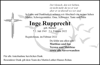 Traueranzeige von Inge Rupprecht von Frankenpost