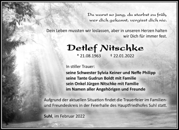 Traueranzeige von Detlef Nitschke von Südthüringer Presse