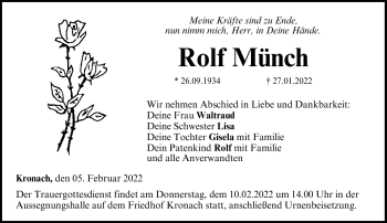 Traueranzeige von Rolf Münch von Neue Presse Coburg