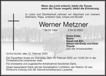 Traueranzeige von Werner Metzner von Neue Presse Coburg
