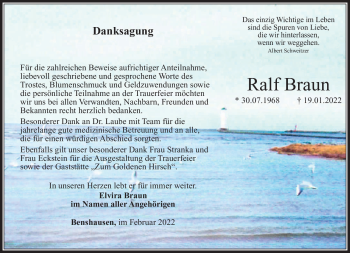 Traueranzeige von Ralf Braun von Südthüringer Presse