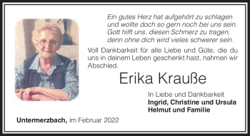 Traueranzeige von Erika Krauße von Neue Presse Coburg