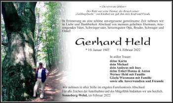 Traueranzeige von Gerhard Held von Südthüringer Presse