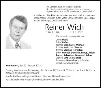 Traueranzeige von Reiner Wich von Neue Presse Coburg