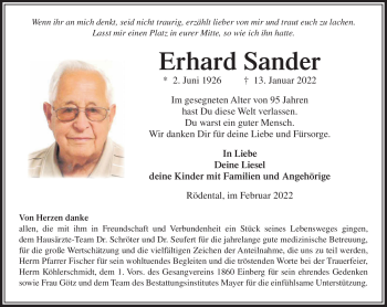 Traueranzeige von Erhard Sander von Neue Presse Coburg