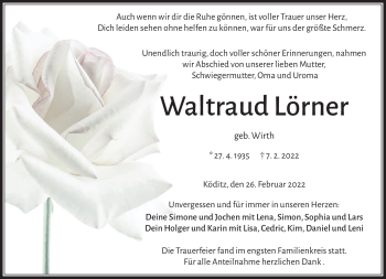 Traueranzeige von Waltraud Lörner von Frankenpost