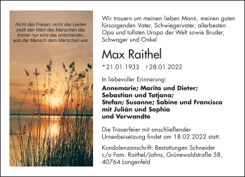 Traueranzeige von Max Raithel von Frankenpost
