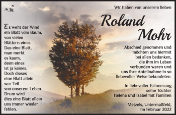 Traueranzeige von Roland Mohr von Südthüringer Presse