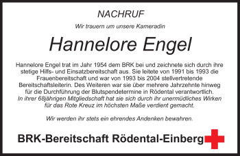 Traueranzeige von Hannelore Engel von Neue Presse Coburg