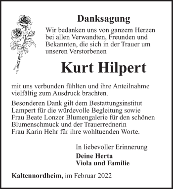 Traueranzeige von Kurt Hilpert von Südthüringer Presse