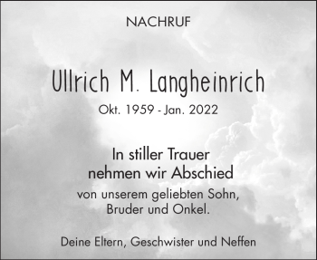 Traueranzeige von Ullrich Langheinrich von Frankenpost