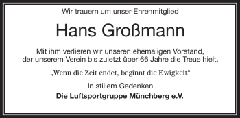Traueranzeige von Hans Großmann von Frankenpost