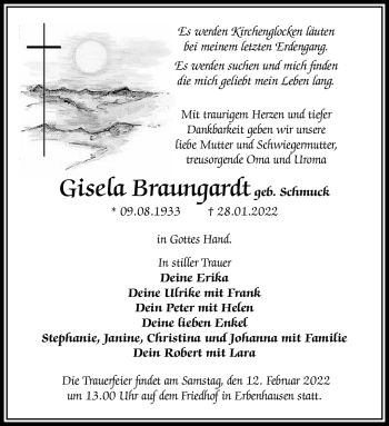 Traueranzeige von Gisela Braungardt von Südthüringer Presse