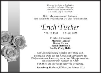 Traueranzeige von Erich Fischer von Südthüringer Presse