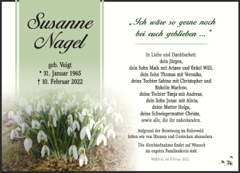 Traueranzeige von Susanne Nagel von Südthüringer Presse