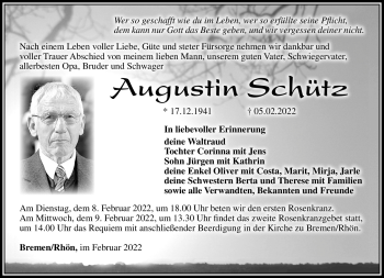 Traueranzeige von Augustin Schütz von Südthüringer Presse