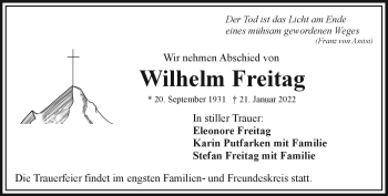 Traueranzeige von Wilhelm Freitag von Frankenpost