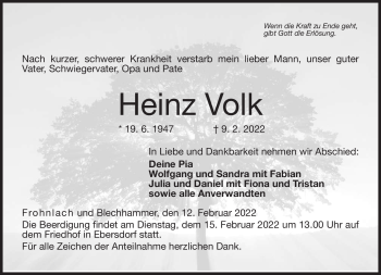 Traueranzeige von Heinz Volk von Neue Presse Coburg