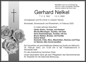 Traueranzeige von Gerhard Nelkel von Frankenpost