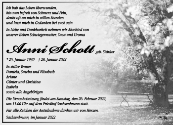 Traueranzeige von Anni Schott von Südthüringer Presse