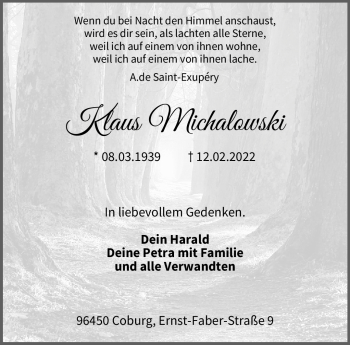 Traueranzeige von Klaus Michalowski von Neue Presse Coburg