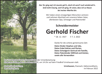 Traueranzeige von Gerhold Fischer von Südthüringer Presse