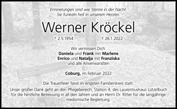 Traueranzeige von Werner Kröckel von Neue Presse Coburg