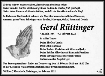Traueranzeige von Gerd Rüttinger von Südthüringer Presse